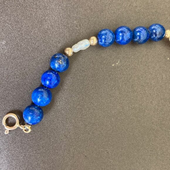 Lapis Lazuli 5.5mm Beads, Pearl and Gold Bead Bracelet with 14k Gold Clasp - Picture 6 of 16